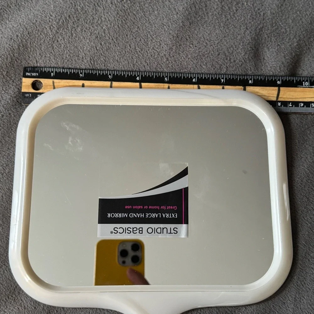 Studio Basics Extra Large Handheld Mirror White Lightweight Home or Salon